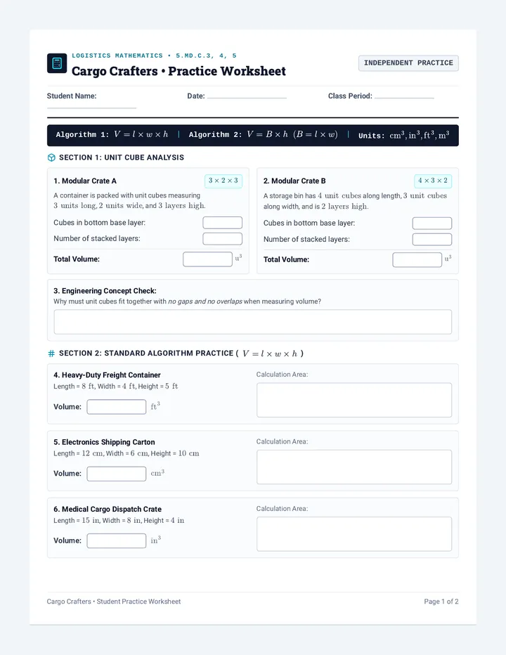 Cargo Crafters Practice Worksheet