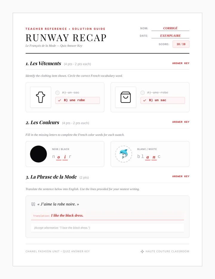 Runway Recap Quiz Answer Key