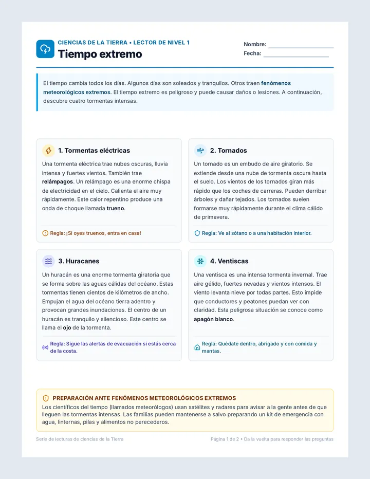 Wild Weather Reading Worksheet