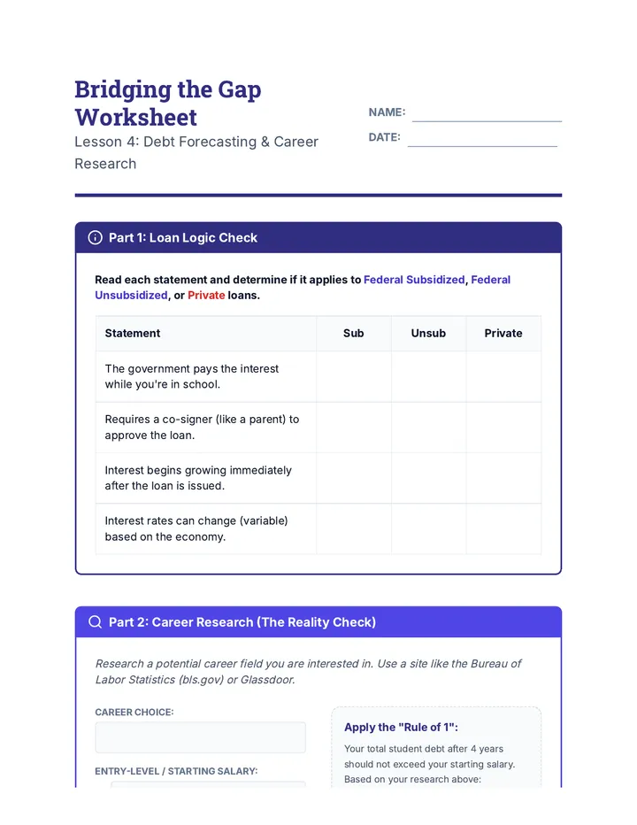 Bridging the Gap Worksheet