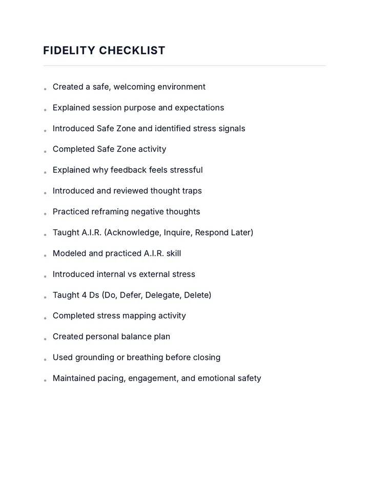 Fidelity Checklist List page 1