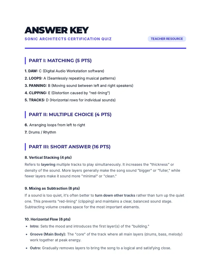 Sonic Architects Quiz Answer Key
