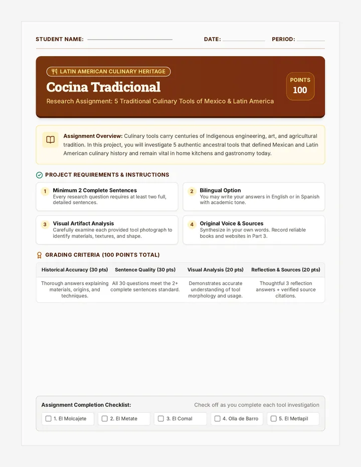 Cocina Tradicional Research Assignment