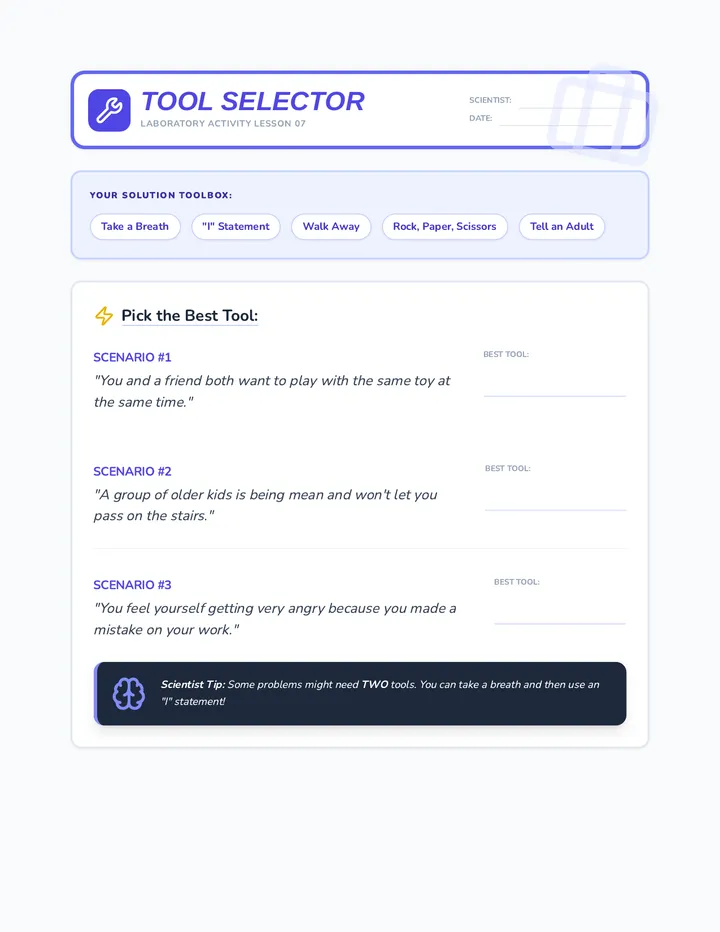 Tool Selector Worksheet