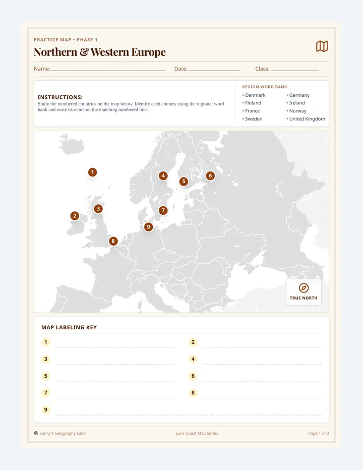 Euro Map Practice Worksheet