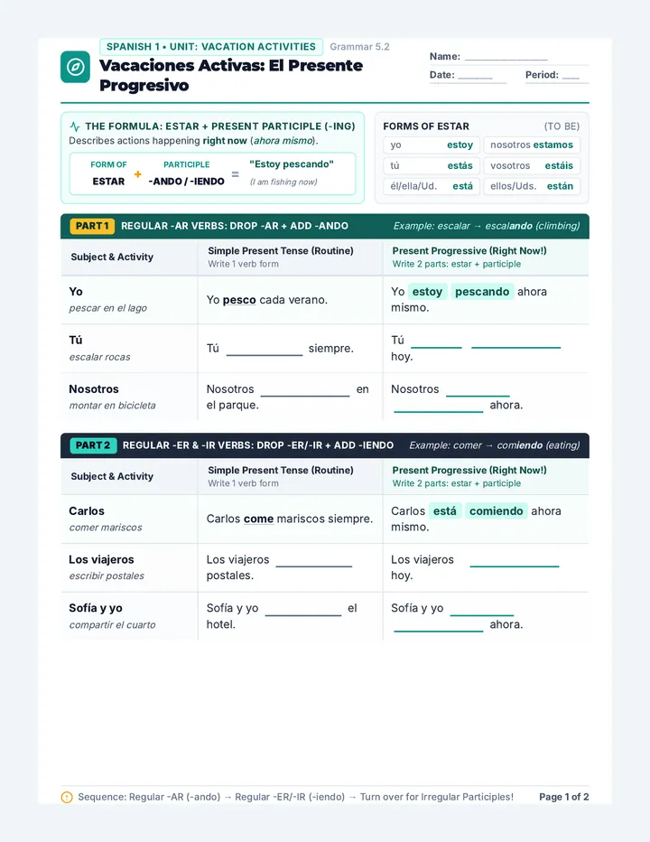 Vacaciones Activas Guided Notes