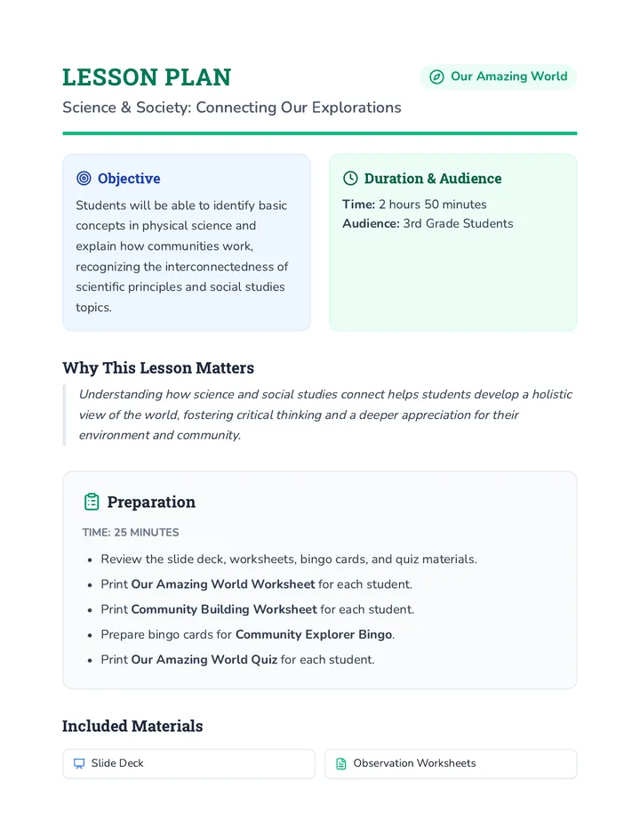 World Discovery Lesson Plan