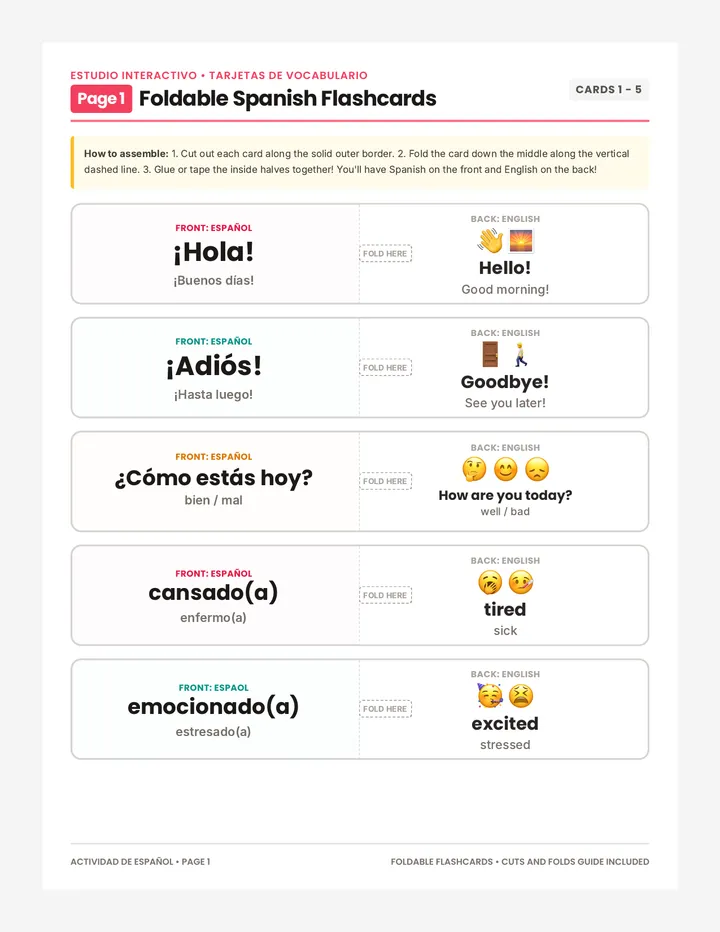 Spanish Basics Flashcards page 1