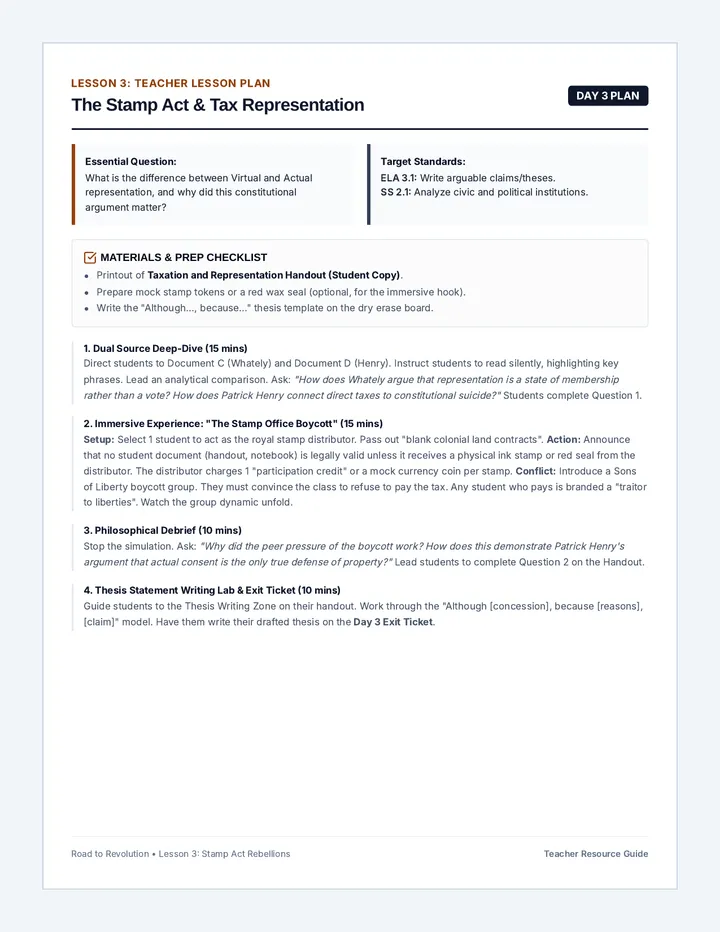 Taxation and Representation Teacher Guide