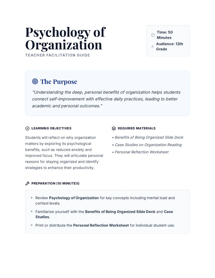 Psychology of Organization Lesson Plan