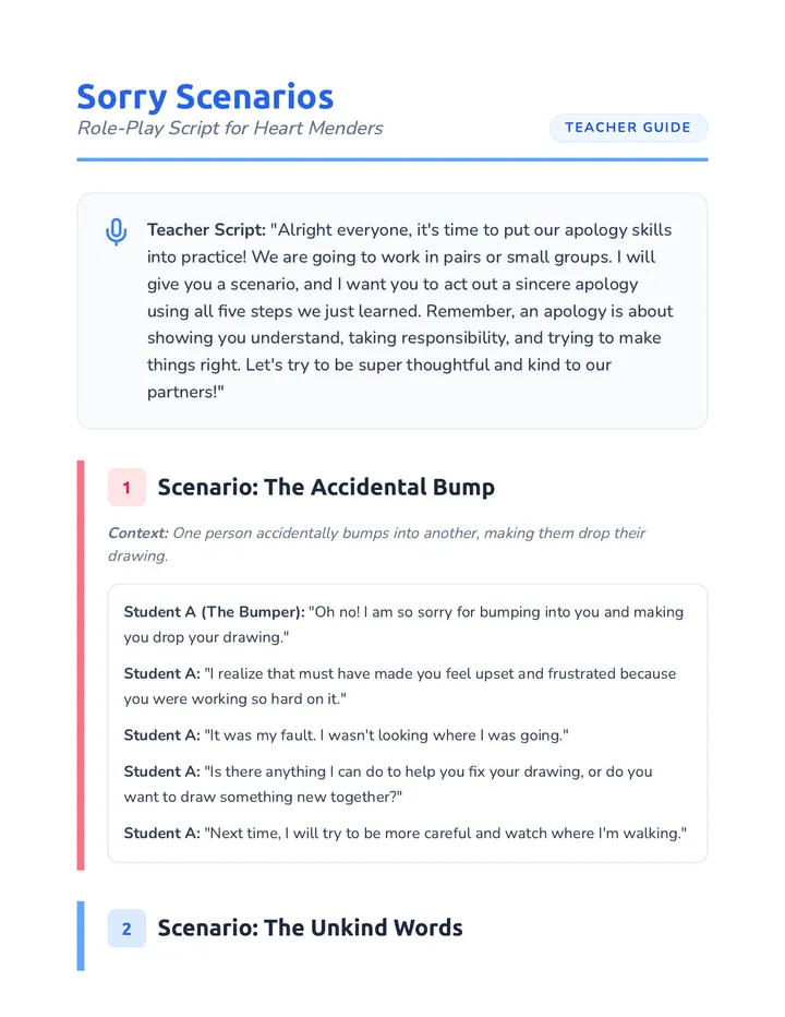 Sorry Scenarios Script
