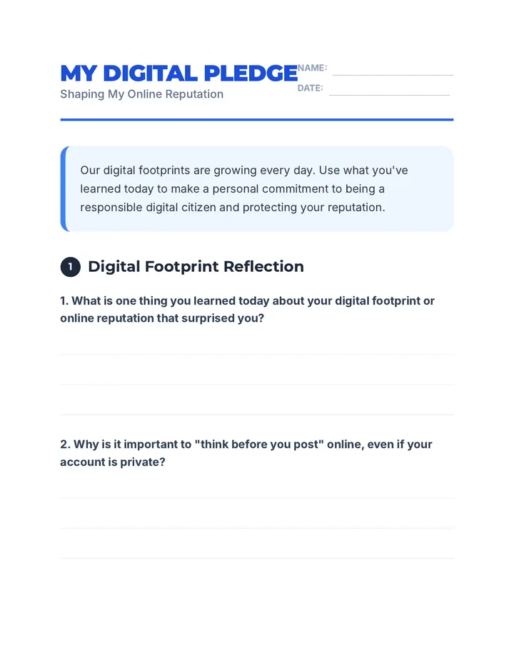 Digital Pledge Worksheet • Material • Lenny.com