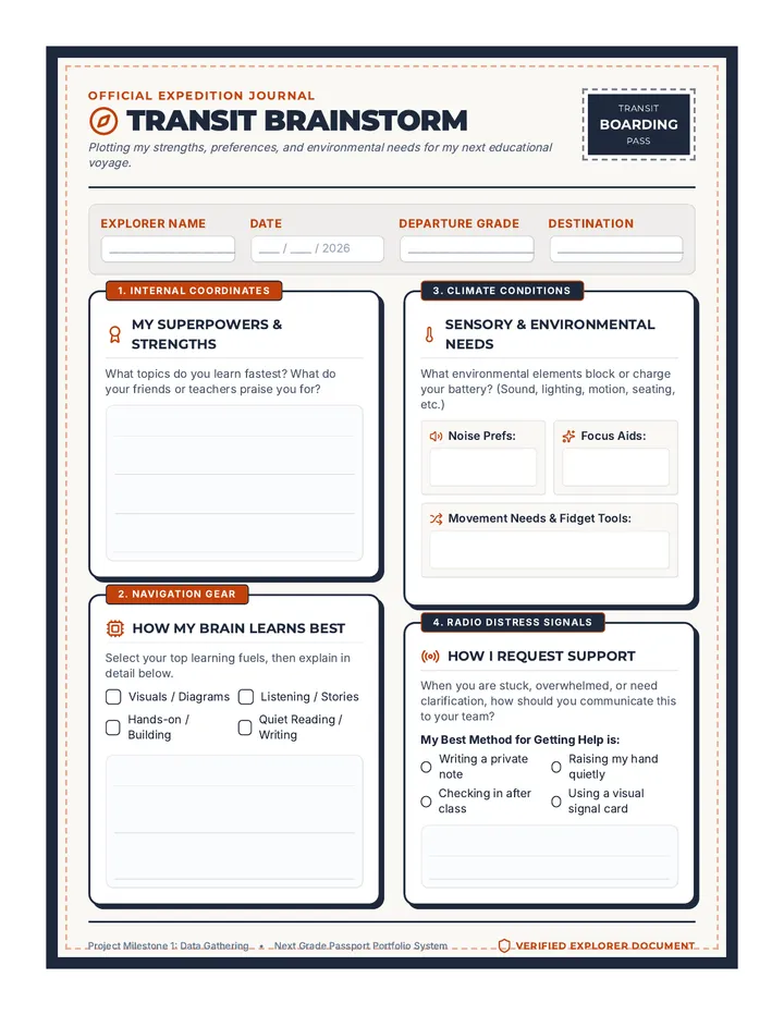 Next Grade Passport Reflection Worksheet