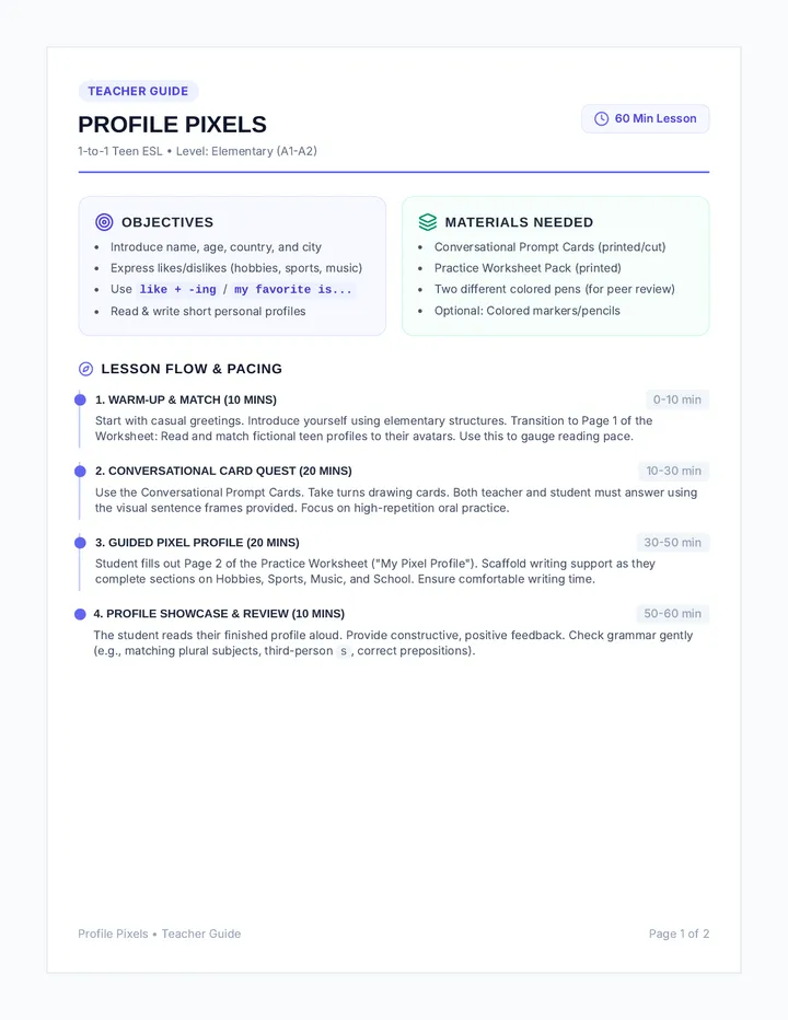 Profile Pixels Teacher Guide