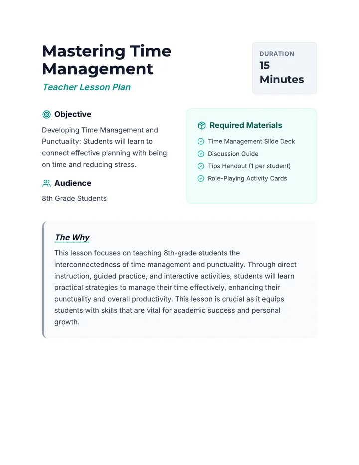 Mastering Minutes Lesson Plan