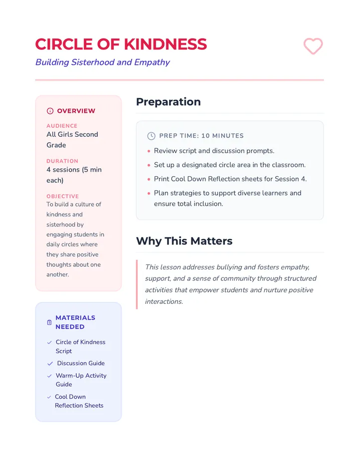 Circle of Kindness Lesson Plan Document