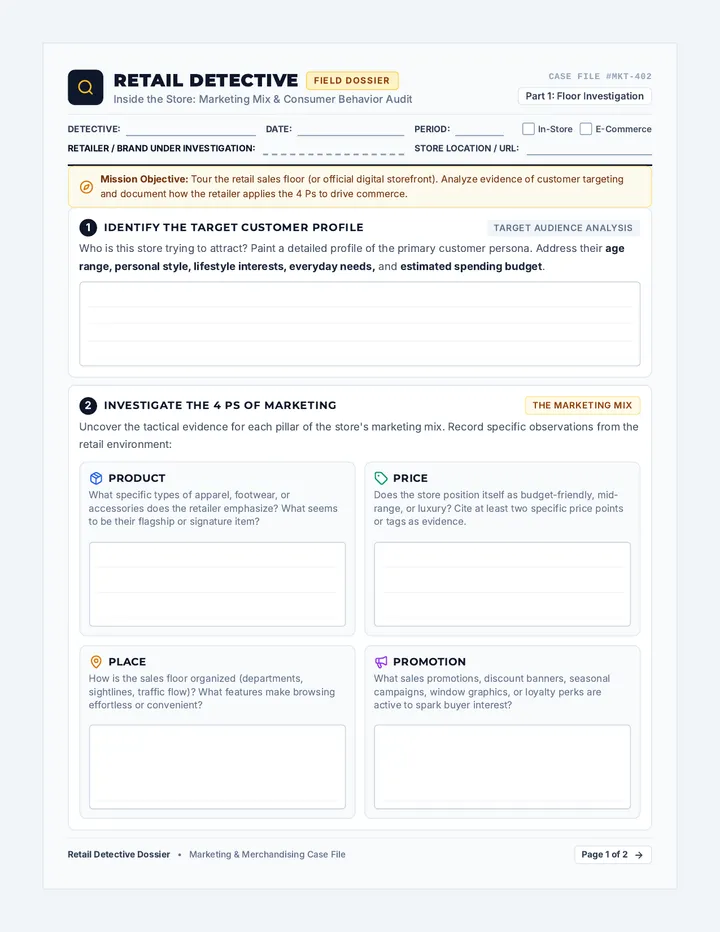 Retail Detective Worksheet