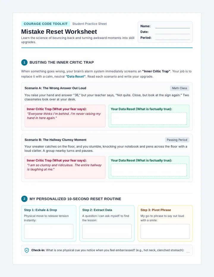 Mistake Reset Worksheet
