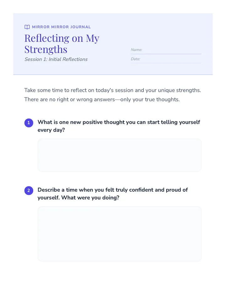 Session 1 Reflecting on My Strengths Journal Worksheet