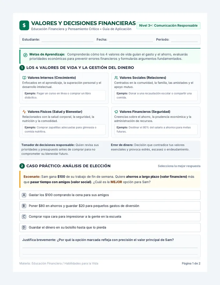 Valores Financieros Hoja de Trabajo