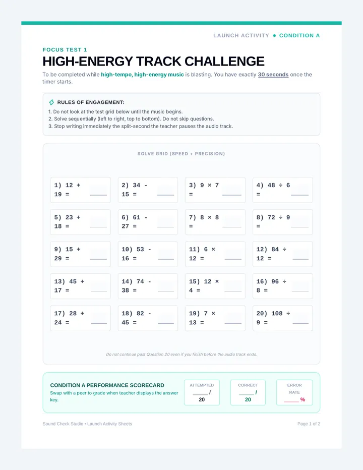 Reaction Challenge Sheets