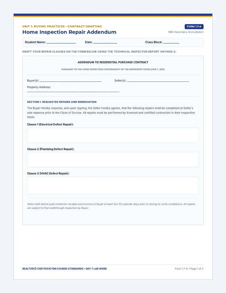 Contingencies Worksheet