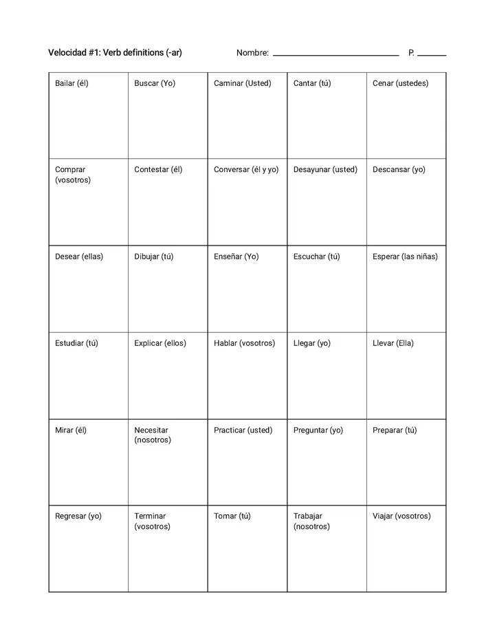 Verbos Velocidad Activity