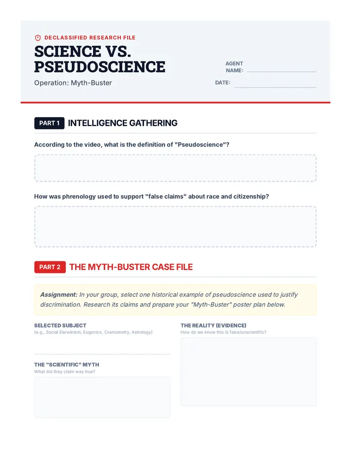 Science vs Pseudoscience Worksheet