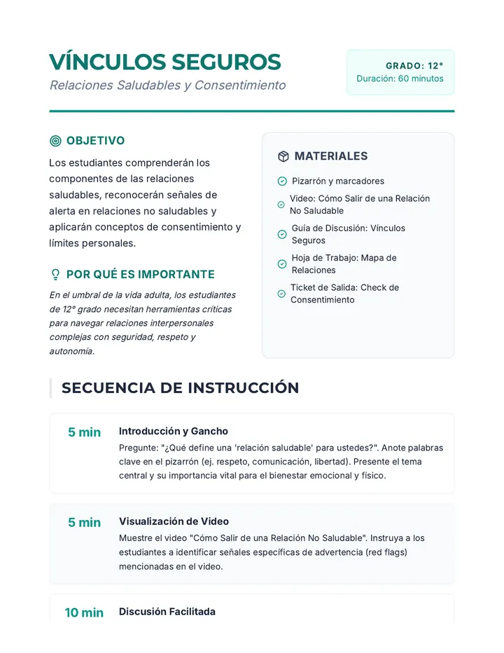 Vínculos Seguros Lesson Plan