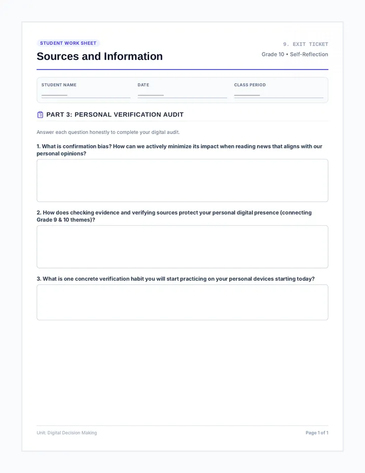 Sources Student Exit Ticket