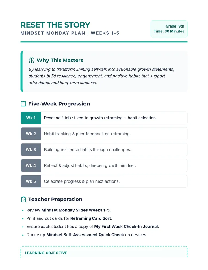 Reset the Story Plan Weeks 1-5 Lesson Plan