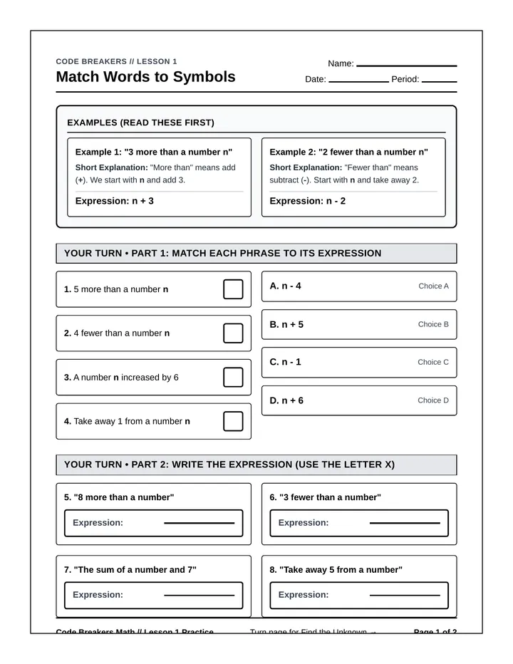 Clue Words Practice Worksheet