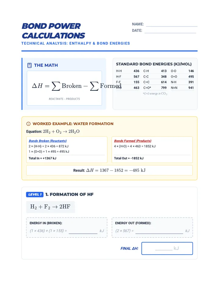 Bond Power Calculations Worksheet
