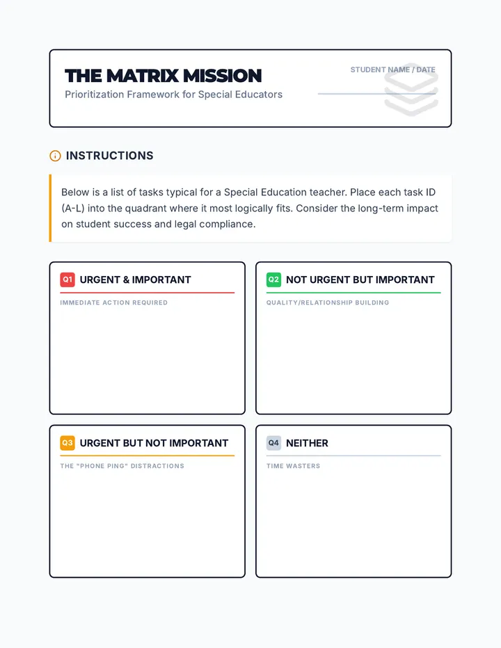 Matrix Mission Worksheet