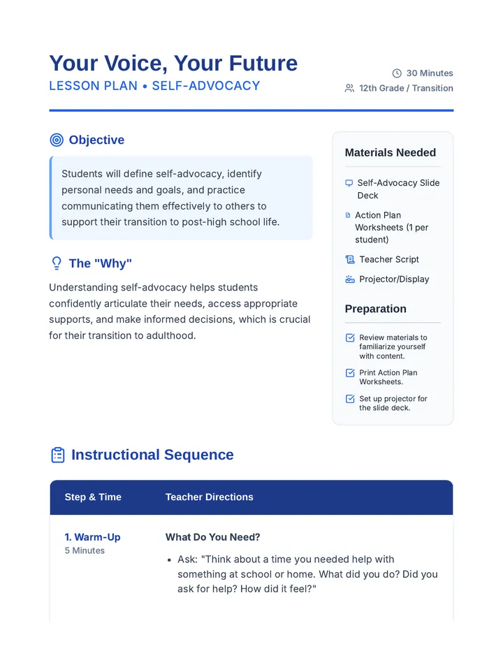 Self Advocacy Lesson Plan Document