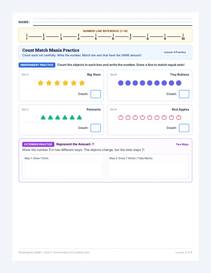 Count Match Practice Worksheet