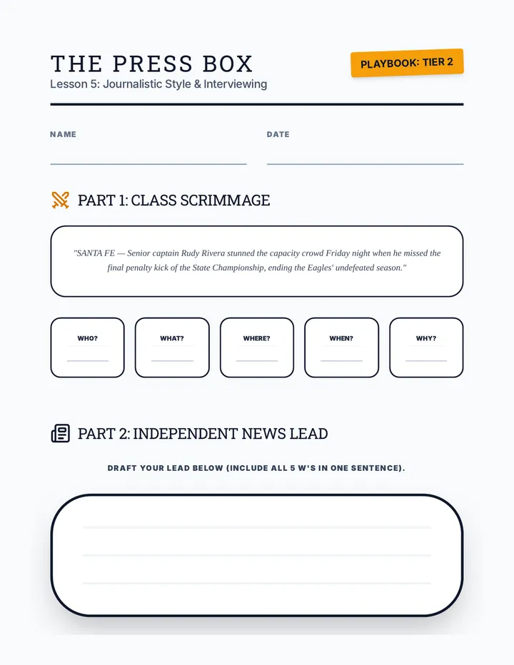 The Press Box Worksheet