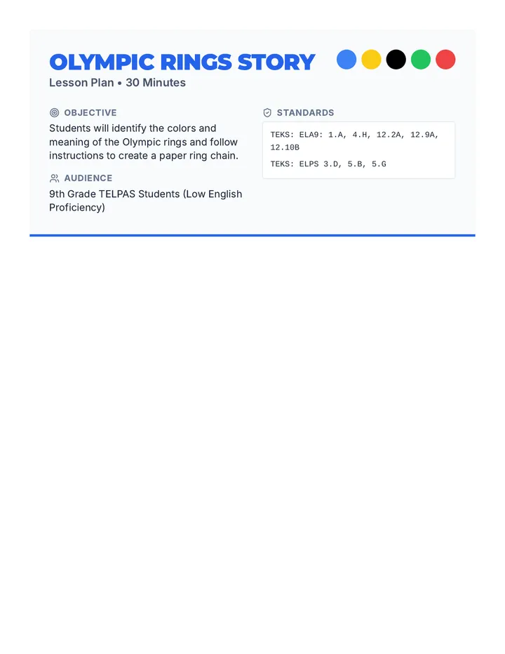 Olympic Rings Lesson Plan