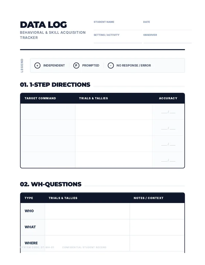 Skill Tracker Tally Sheet