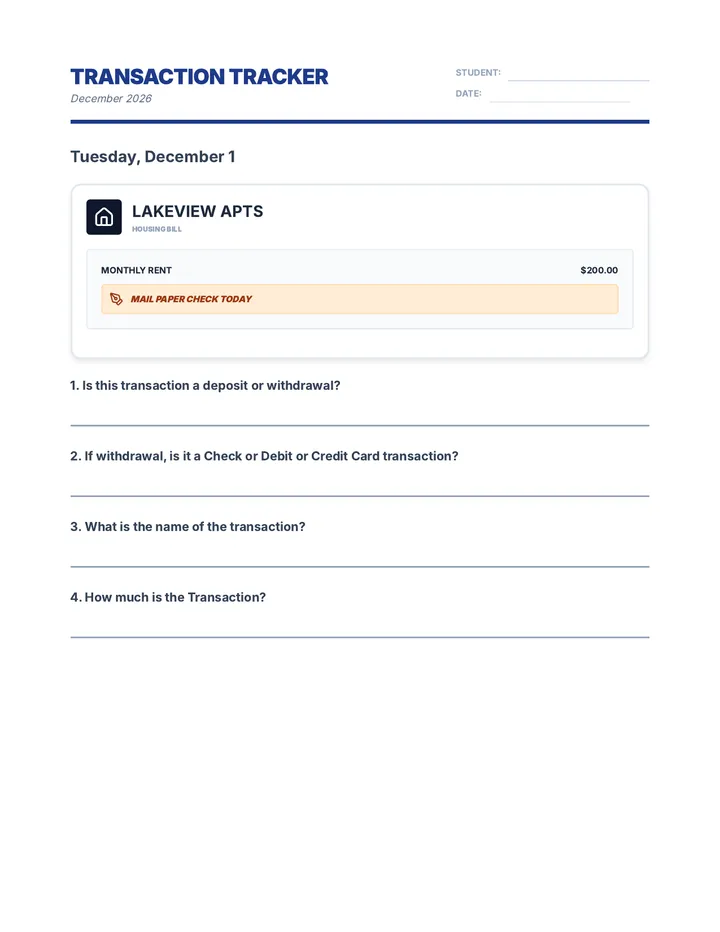 December Transaction Tracker Worksheet Complete Final