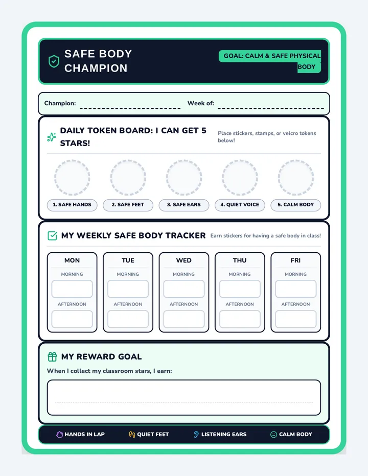 Classroom Safe Body Token Board