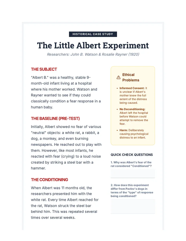 Little Albert Case Study Handout