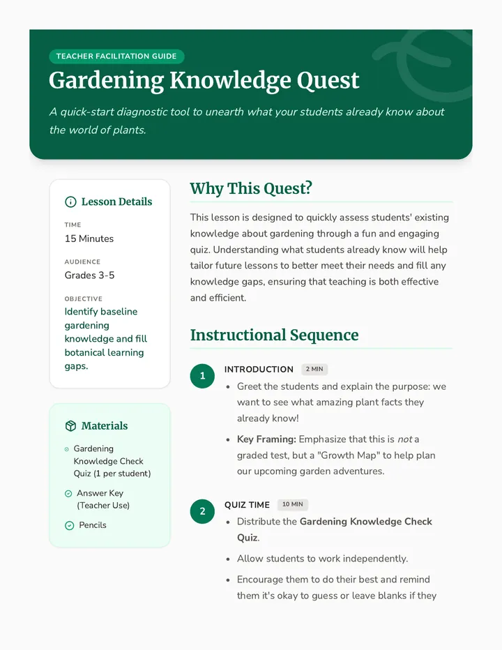 Gardening Knowledge Quest Lesson Plan