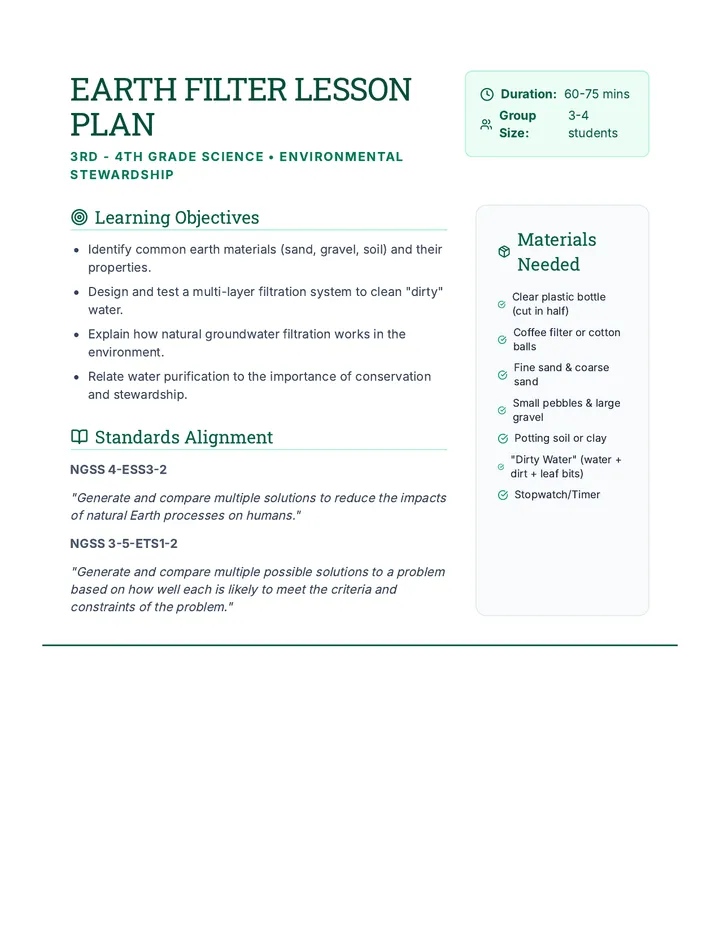 Earth Filter Lesson Plan
