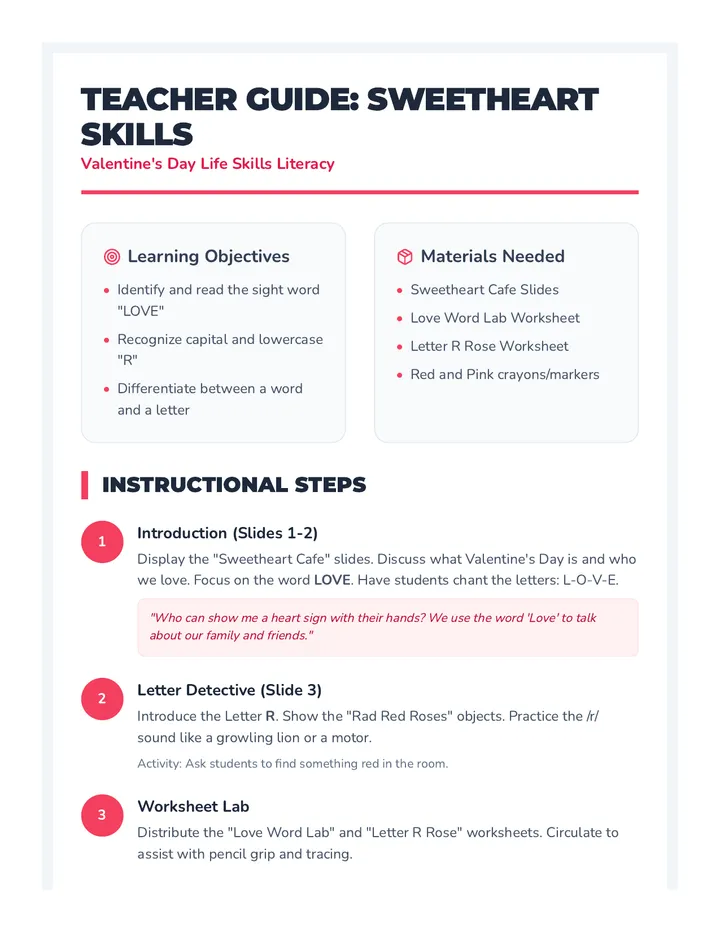 Sweetheart Skills Teacher Guide