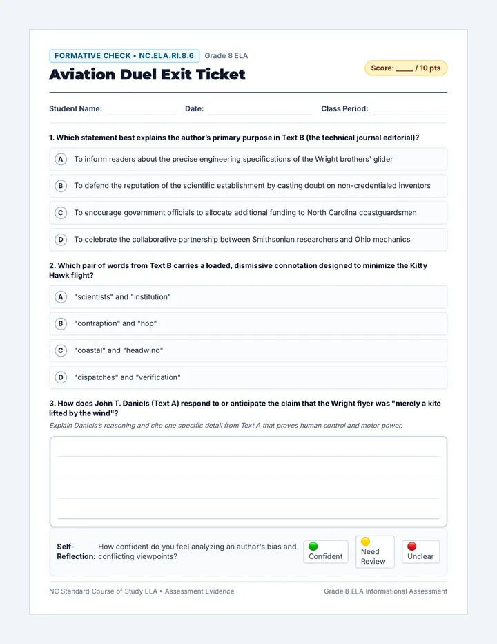 Aviation Duel Exit Ticket