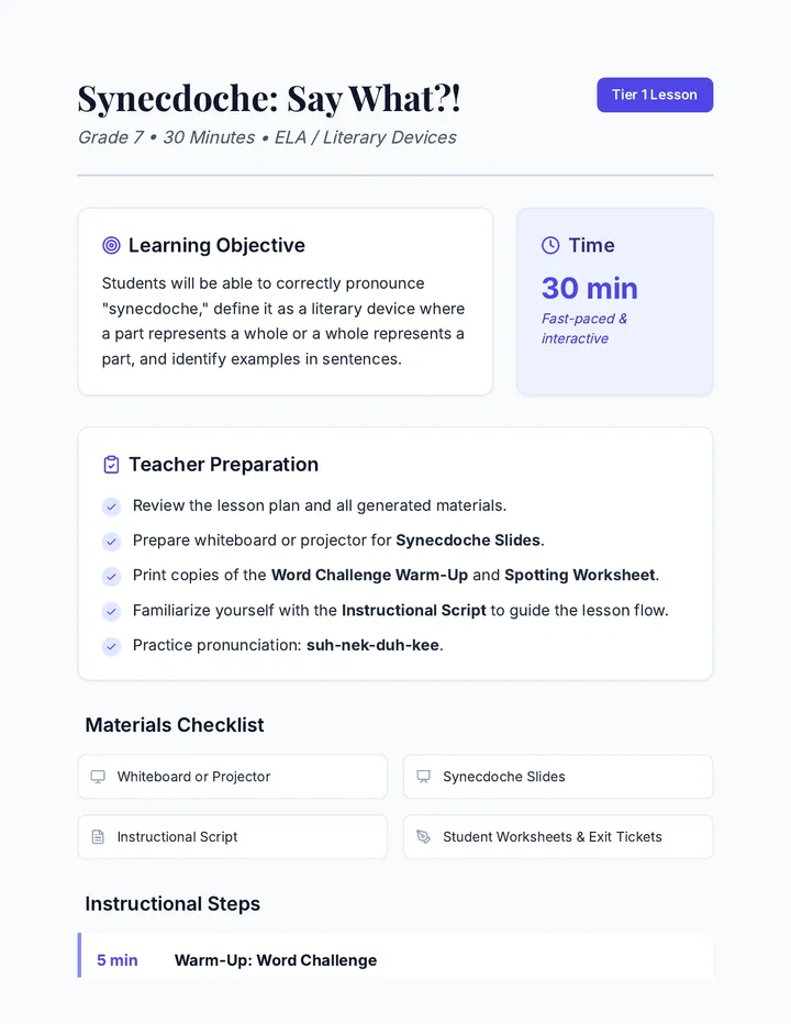 Synecdoche Lesson Plan