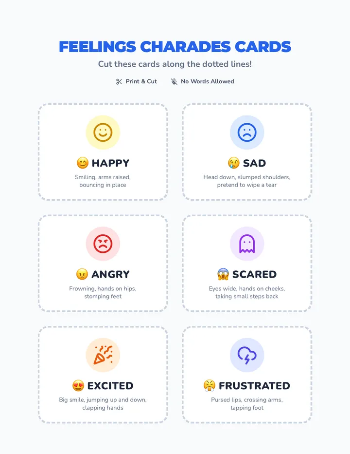 Feelings Charades Warm up Cards