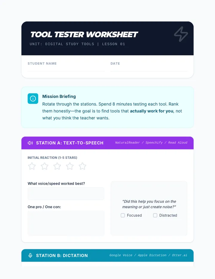 Tool Tester Worksheet