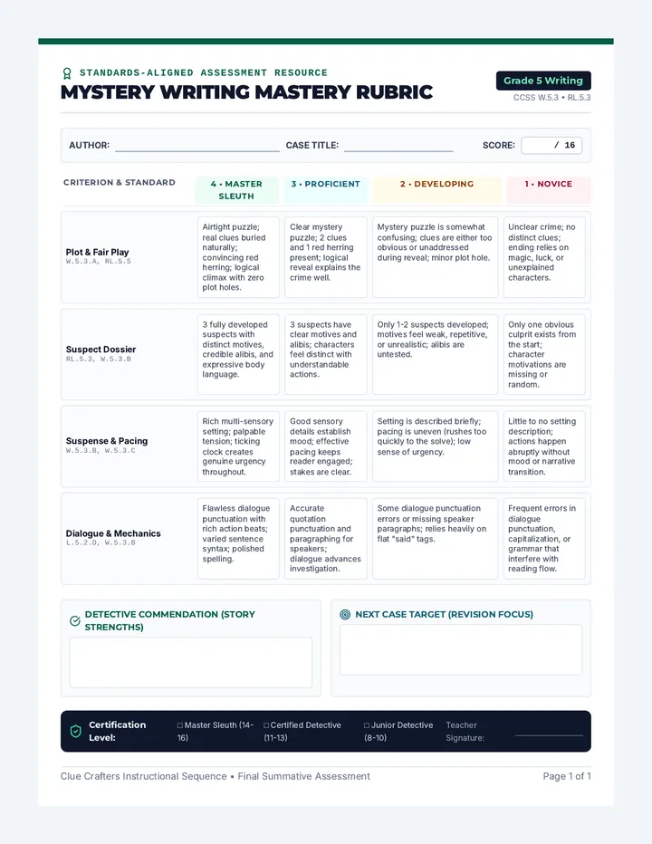 Mystery Rubric Teacher Resource